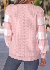Plaid Button Light Pink Long Sleeve Sweatshirt