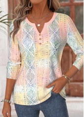Geometric Print Curved Hem Multi Color T Shirt