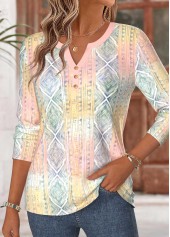 Geometric Print Curved Hem Multi Color T Shirt