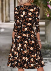 Floral Print Surplice Multi Color Long Sleeve Dress