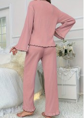 Pink V Neck Long Sleeve Lounge Top and Pants