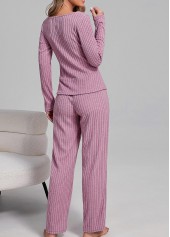 Pink Scoop Neck Long Sleeve Lounge Top and Pants