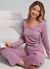 Pink Scoop Neck Long Sleeve Lounge Top and Pants
