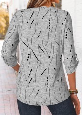 Geometric Print Curved Hem Light Grey Marl Shirt
