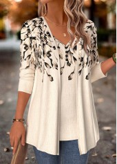 Floral Print Beige Fake Two Piece Twinset