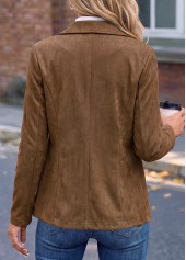 Dark Coffee Long Sleeve Turn Down Collar Jacket