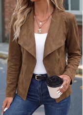 Dark Coffee Long Sleeve Turn Down Collar Jacket