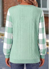 Plaid Button Sage Green Long Sleeve Sweatshirt