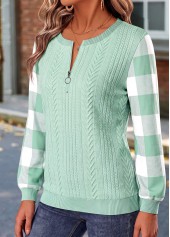 Plaid Button Sage Green Long Sleeve Sweatshirt