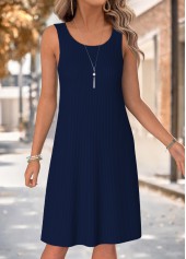 Leaf Print Two-piece Navy Long Sleeve Dress and Cardigan