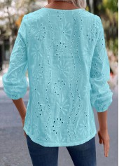 Long Sleeve Split Detail Blue Blouse