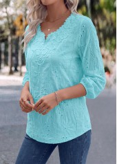Long Sleeve Split Detail Blue Blouse