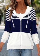 Striped Kangaroo Pocket Navy Coat and Camisole Top