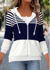 Striped Kangaroo Pocket Navy Coat and Camisole Top