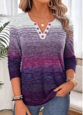Striped Tummy Coverage Multi Color Long Sleeve T Shirt