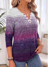 Striped Tummy Coverage Multi Color Long Sleeve T Shirt