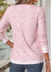 Plaid Light Blue Long Sleeve V Neck T Shirt