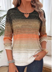 Ombre Shirred Multi Color 3/4 Sleeve Blouse