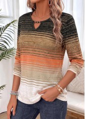 Ombre Shirred Multi Color 3/4 Sleeve Blouse