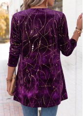 Geometric Print Purple Long Sleeve Fake Two Piece Twinset