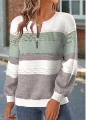 Striped Tummy Coverage Mint Green Long Sleeve Sweatshirt
