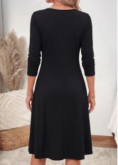 Floral Print Fake 2in1 Black Long Sleeve Dress
