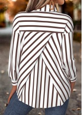 Striped Tummy Coverage Dark Camel Long Sleeve Shirt