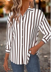 Striped Tummy Coverage Dark Camel Long Sleeve Shirt
