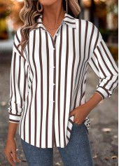 Striped Tummy Coverage Dark Camel Long Sleeve Shirt