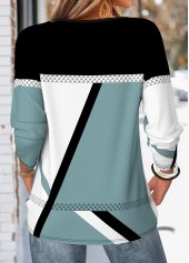 Geometric Print Beaded Multi Color Long Sleeve T Shirt