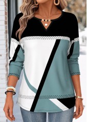 Geometric Print Beaded Multi Color Long Sleeve T Shirt