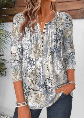Tribal Print Curved Hem Multi Color T Shirt