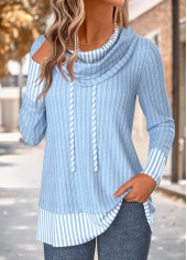 Striped Fake 2in1 Light Blue Long Sleeve Sweatshirt