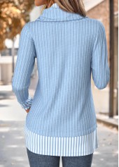 Striped Fake 2in1 Light Blue Long Sleeve Sweatshirt