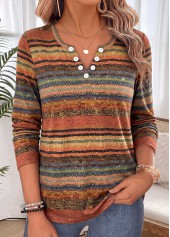 Striped Tummy Coverage Multi Color Long Sleeve T Shirt