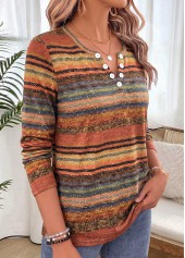 Striped Tummy Coverage Multi Color Long Sleeve T Shirt