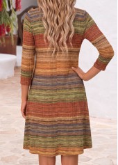 Multi Stripe Print Tummy Coverage Short Long Sleeve Dress