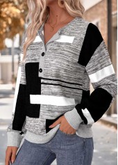 Geometric Print Tummy Coverage Dark Grey Marl Sweatshirt
