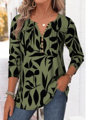 Plants Print Tuck Stitch Blackish Green T Shirt