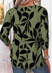 Plants Print Tuck Stitch Blackish Green T Shirt