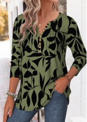 Plants Print Tuck Stitch Blackish Green T Shirt