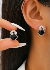 Black Square Alloy Detail Ear Studs