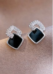 Black Square Alloy Detail Ear Studs