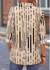 Geometric Print Tummy Coverage Light Camel 3/4 Sleeve Shirt