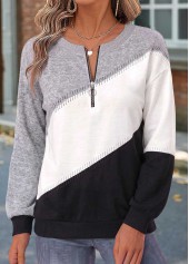 Geometric Print Tummy Coverage Black Long Sleeve Sweatshirt