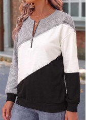 Geometric Print Tummy Coverage Black Long Sleeve Sweatshirt