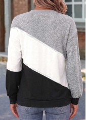 Geometric Print Tummy Coverage Black Long Sleeve Sweatshirt