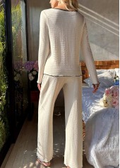 Beige V Neck Long Sleeve Lounge Top and Pants