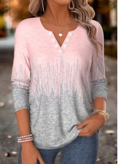 Geometric Print Tummy Coverage Pink Long Sleeve T Shirt