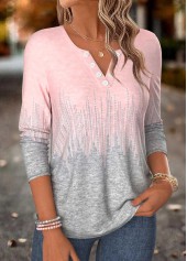 Geometric Print Tummy Coverage Pink Long Sleeve T Shirt
